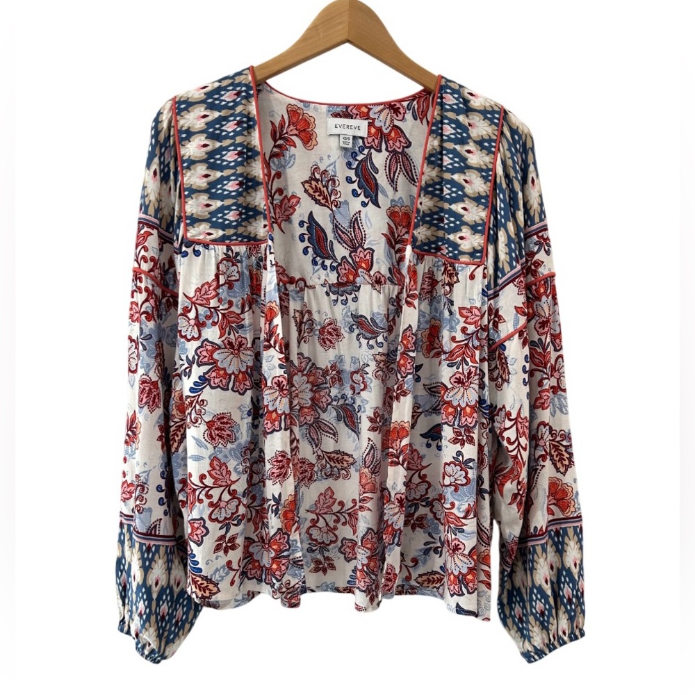 Evereve Women's Penny Floral open front top XS/S Multicolor linen rayon boho